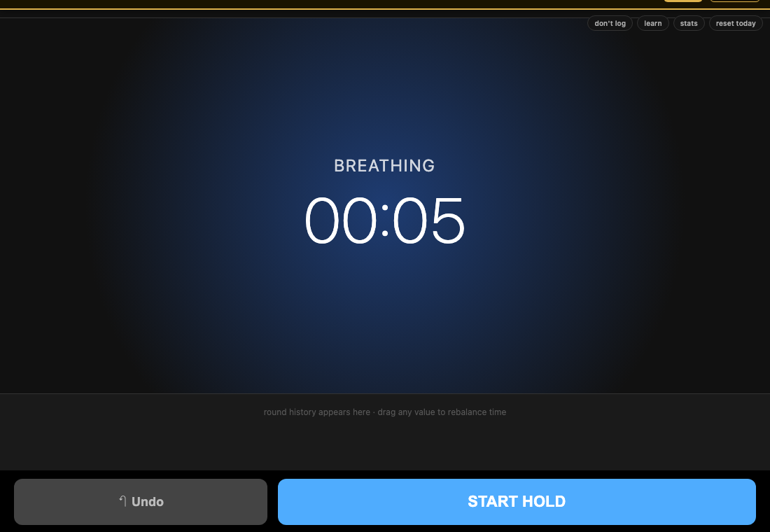 Breathing training web app with live timer