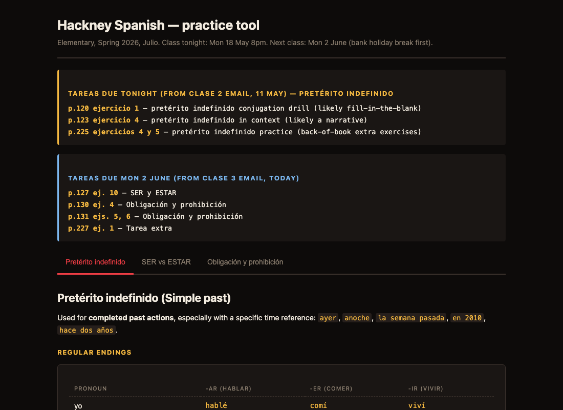 Spanish learning tool with interactive quizzes